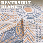 jinchan Boho 100% Cotton Muslin Queen Size 80x90 Throw Blanket Lightweight 4-Layer Orange Reversible Blanket Washable Breathable Geometric Striped Pattern Soft Comfy for Couch Bed Decor All Seasons