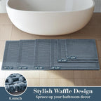 RESARE Waffle Bathroom Runner Rugs, Non Slip Boho Bath Mat 24"x48" Blue | Long - Image 5