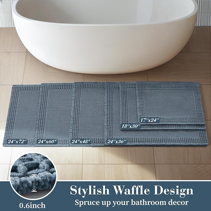 RESARE Waffle Bath Mat for Bathroom, Non Slip Bathroom Rugs 18"x30" Blue | - Image 5