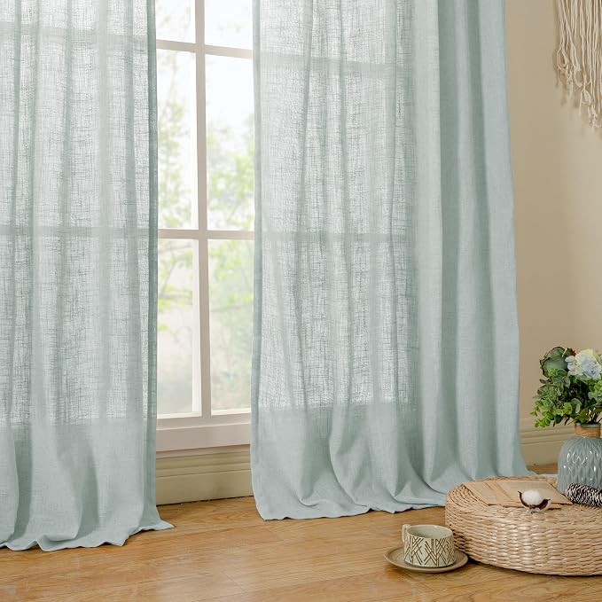 Semi Sheer Linen Curtains 54 Inch Length 2 Panels, 52 x 54 Inch | Greyish Blue - Image 9