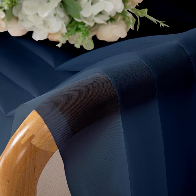 Navy Blue Sheer Curtains 45 Inch Long 2 Panels, Short Voile Drapes - Image 9