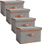 Tuza 4 Pack Storage Bins with Lids, Collapsible Closet Organizer Container, Fabric Organizer Box with Handles, Decorative Storage Boxes with Lids for Organizing Clothes, Books, Light Grey, Large