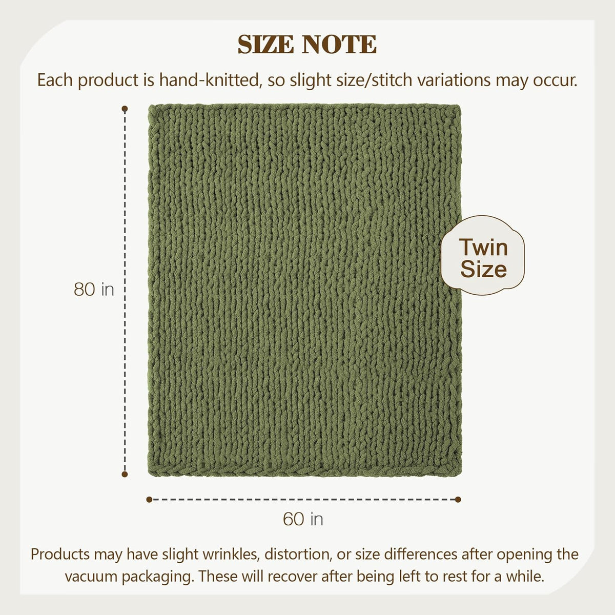 Carriediosa Chunky Knit Throw Blanket 60" X 80" Twin, 100% Hand Made Large Chenille Loop Yarn Soft Fluffy Throws for Couch Sofa Bed, Big Crochet Cozy Heavy Thick Cable Woven Blankets, Olive Green