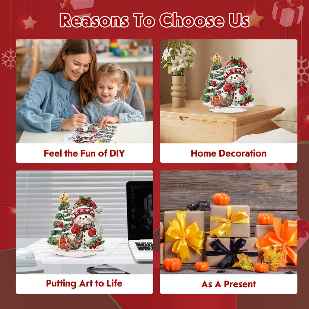 MEIYUDA Christmas Diamond Art Tabletop Kits, Christmas Tree and Snowman Diamond Art Painting Desktop Ornaments for Adult, DIY Special Shaped Crystal Desk Placement Ornament for Home Decor