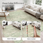 5x8 Area Rug Living Room: Modern Washable Soft Carpet Green Cream | - Image 6