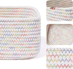 Small Storage Baskets for Organizing | Closet Organizer Bins | Shelf Toy Basket | Woven Rope Baskets | Cube Decorative Box | Shallow Basket | 11.5x7.5x4.7” | 3 Packs Rainbow