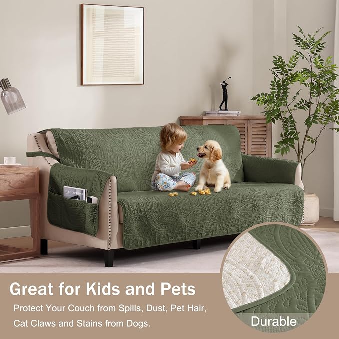 Green Recliner TV Chair Covers, Quilted Décor Water-Repellent Medium Lazy Boy - Image 8