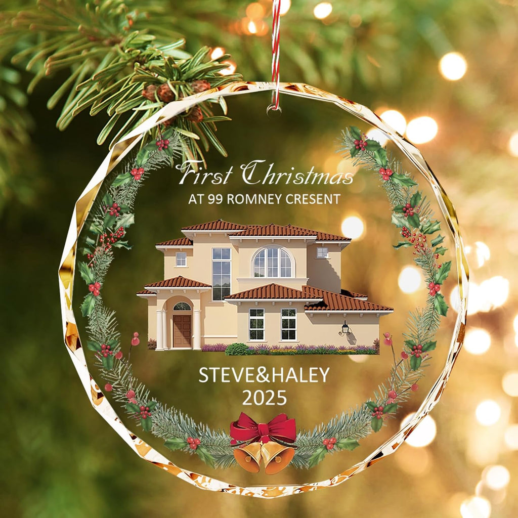 Bemaystar First Christmas in New Home Ornaments 2025–Personalized Crystal Ornament with Photo and Address–Custom Housewarming Gift Keepsake–Christmas Tree Decoration for Couples or Families