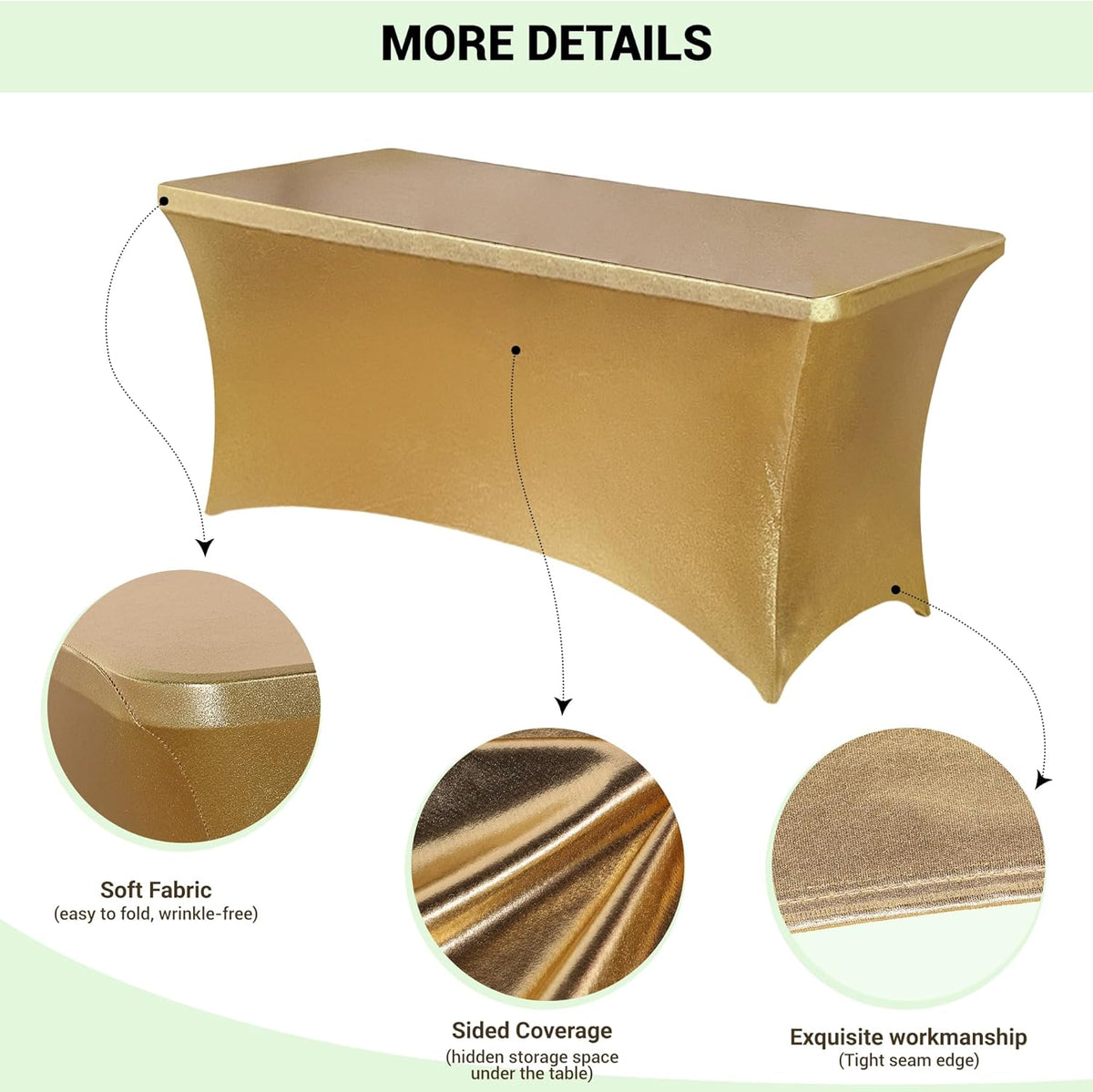 Obstal 6ft Stretch Spandex Table Cover for Standard Folding Tables - Universal Rectangular Fitted Tablecloth Protector for Wedding, Banquet and Party, 72L x 30W x 30H Inches, Stamping Gold, 2pc
