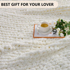 L'AGRATY Chunky Knit Blanket Throw: Soft Chenille Yarn Throw Blanket 50x60 - Handmade Thick Cable Crochet Blanket - Large Chunky Rope Throw Blanket for Couch Sofa Bed Home Decor(Cream White)