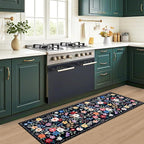 PLHXFR 2x6 Washable Runner Rug：Floral Indoor Kitchen Soft Carpet Black | - Image 6