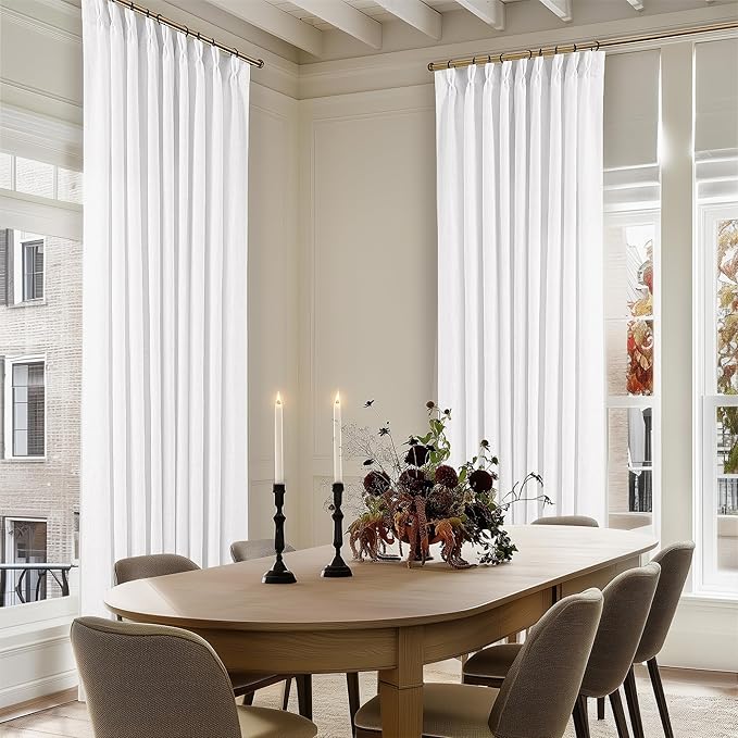 60 Inch Width Curtains 96 Inch White Linen Curtains Pinch Pleated | Linen Blend - Image 6