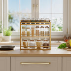 Spice Rack Wall Mounted, Spice Organizer for Counter, Bamboo Spice Storage Holder for Kitchen Cabinet, Pantry (Spice Jars Not Included, Natural)