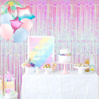 GOER 3.2 ft x 9.8 ft Metallic Tinsel Foil Fringe Curtains Party Photo Backdrop Party Streamers for Birthday,Graduation,New Year Eve Decorations Wedding Decor (4 Packs,Iridescent)