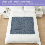 Bigacogo Chunky Knit Throw Blanket for Couch, 40x40 inches, 100% Hand Knitted with Thick Jumbo Chenille Yarn, Cozy Soft Large Rope Knot Cable Crochet Blankets for Sofa Bed Living Room, Cold Sea Blue