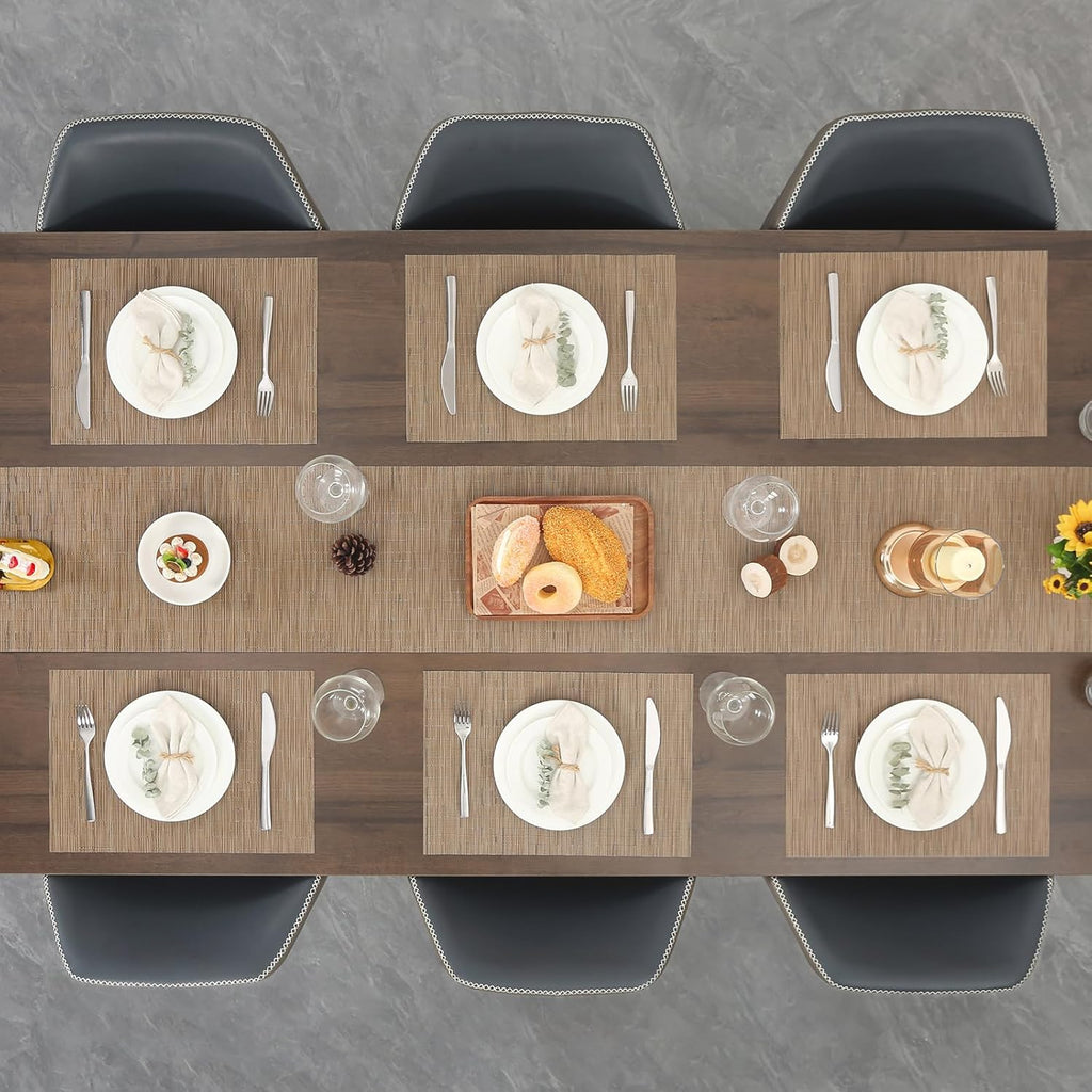 Myir JUN Placemats Set of 8, Vinyl Woven Placemats Place Mats Indoor Set of 8 Washable Table Mats Non-Slip Place mats for Dining Table (Light Brown, Set of 8)