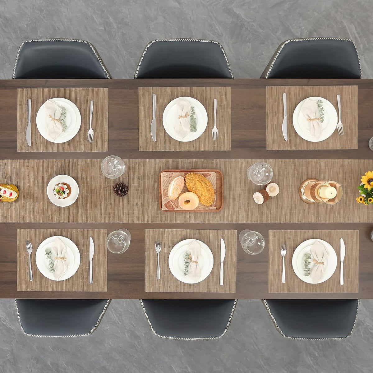Myir JUN Placemats Set of 8, Vinyl Woven Placemats Place Mats Indoor Set of 8 Washable Table Mats Non-Slip Place mats for Dining Table (Light Brown, Set of 8)