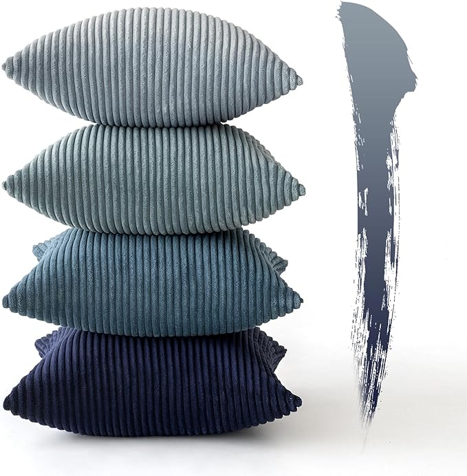 MIULEE Soft Corduroy Decorative Throw Pillow Covers Blue Navy Series 18x18 | - Image 4