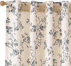 Black Vintage Floral Linen Curtains Farmhouse 38W X 84L 2 Panels | Elisa Series by Lazzzy