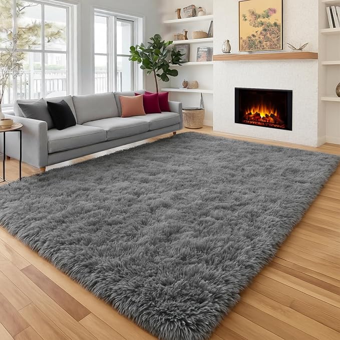 Plush Area Rugs for Living Room 6x9 Ft, Ultra Soft Shaggy Grey Rugs Carpets by PAGISOFE