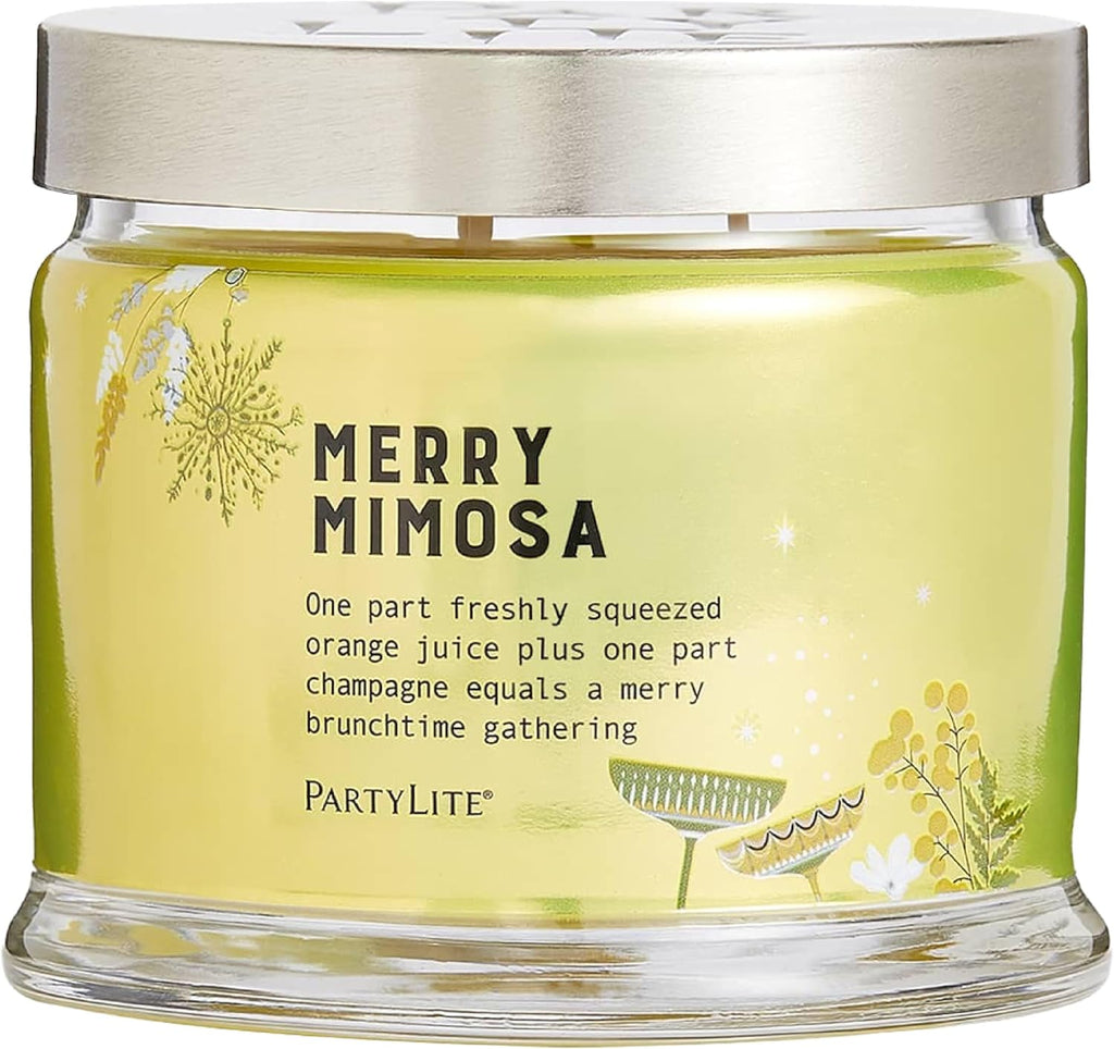 PartyLite 3-Wick Jar Candle, Highly Fragranced Clean Burning Glass Candle, 25-45 Hours Burn Time (Merry Mimosa)