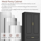 75" Kitchen Pantry Cabinet, Metal Storage Cabinets with Doors and Adjustable Shelves, Black Tall Pantry Cabinet with 3 Drawers for Dinning Living Room