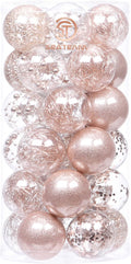 Sea Team Shatterproof Clear Plastic Christmas Ball Ornaments Decorative Xmas Balls Baubles Set with Stuffed Delicate Decorations (60mm/2.36''/30-Pack, Rose Gold)