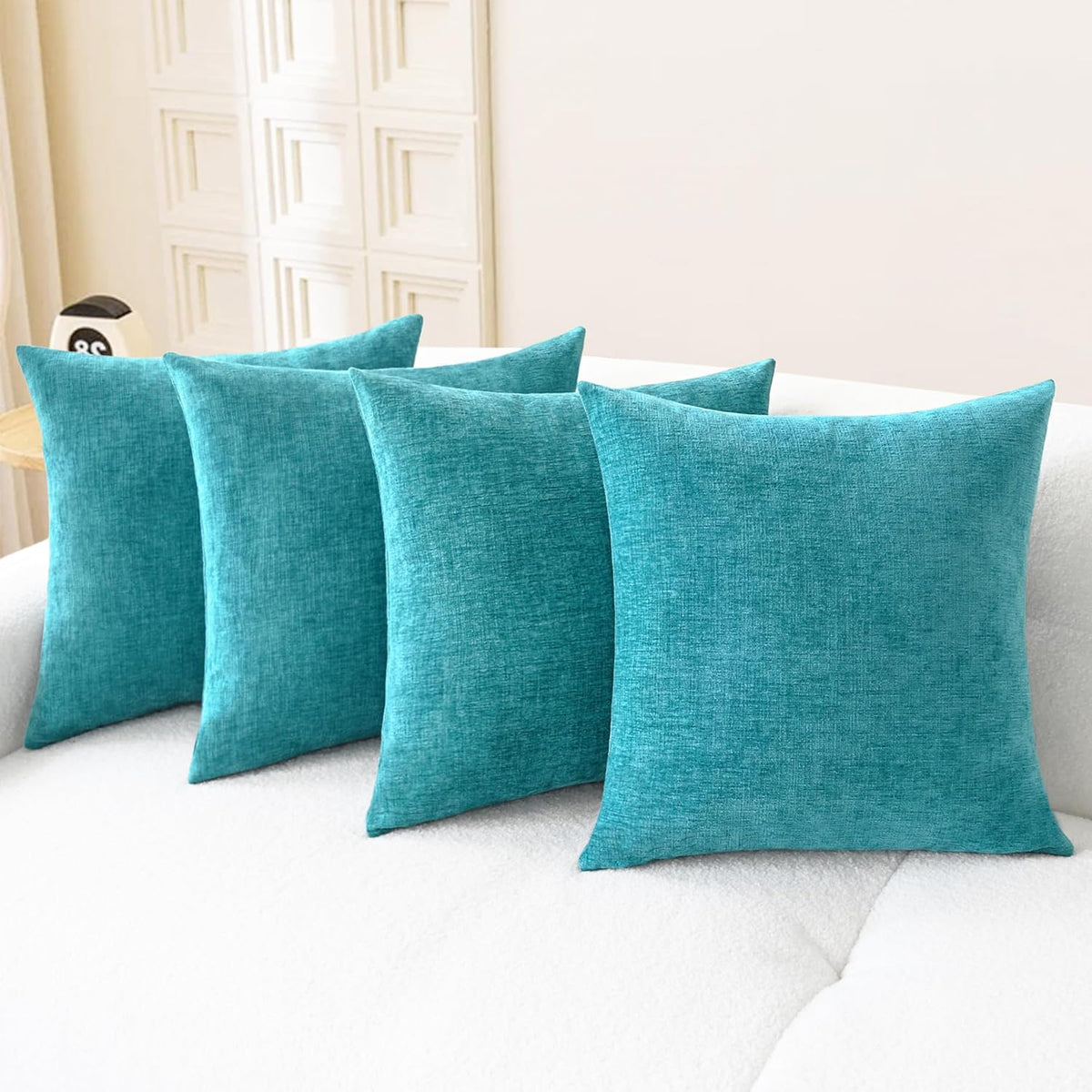 CaliTime Throw Pillow Covers Decorative 18 X 18 Inches Pack of 4 Cozy Chenille Cushion Cases for Couch Sofa Bed Living Room Home Lake Blue