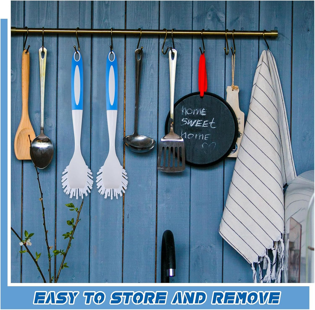 Hsei 30 Pcs Blue Kitchen Scrub Dish Brush Bulk with 11 Inch Handle Cleaning Dish Scrubber with Stiff Bristles Washing Scrub Brushes for Housekeeping for Pots and Pans, Kitchen Sink