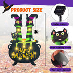 Halloween Lighted Garden Flag for Outside, Witch Feet Shape Flag Yard Decor, 8 Modes 12x18 Double Sided Cauldron Eyeball Black Cat Outdoor Hlloween Decorations for Home Porch（Warm White-12x18）