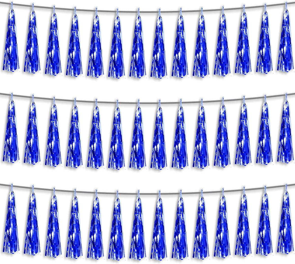 3P Blue Foil Fringe Metallic Tassel Streamers Banner Tassel Garland for Parade Floats, Bachelorette, Wedding, Birthday, Halloween, Christmas, Bridal/Baby Shower Party Decorations
