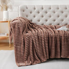 Chocolate Throw Blanket for Couch Sofa 50x60 inches Striped Design | Fleece - Image 4