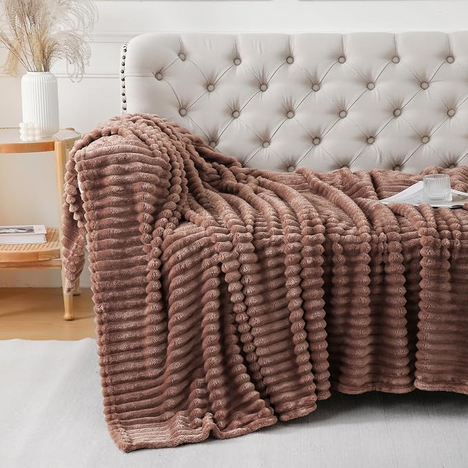 Chocolate Throw Blanket for Couch Sofa 50x60 inches Striped Design | Fleece - Image 4