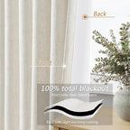 Beige White 100% Blackout Linen Curtains 72 Inch Length 2 Panels Set - Image 4