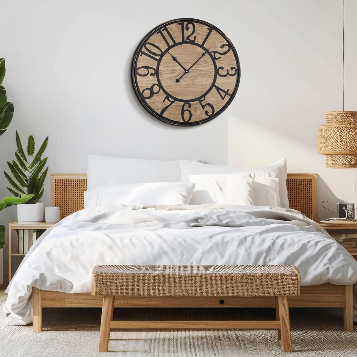 Large Wall Clock for Living Room Decor, Non Ticking Silent, Battery Operated Modern Vintage Wood Oversized Decorative Wall Clock for Bedroom Kitchen Farmhouse Office Decor