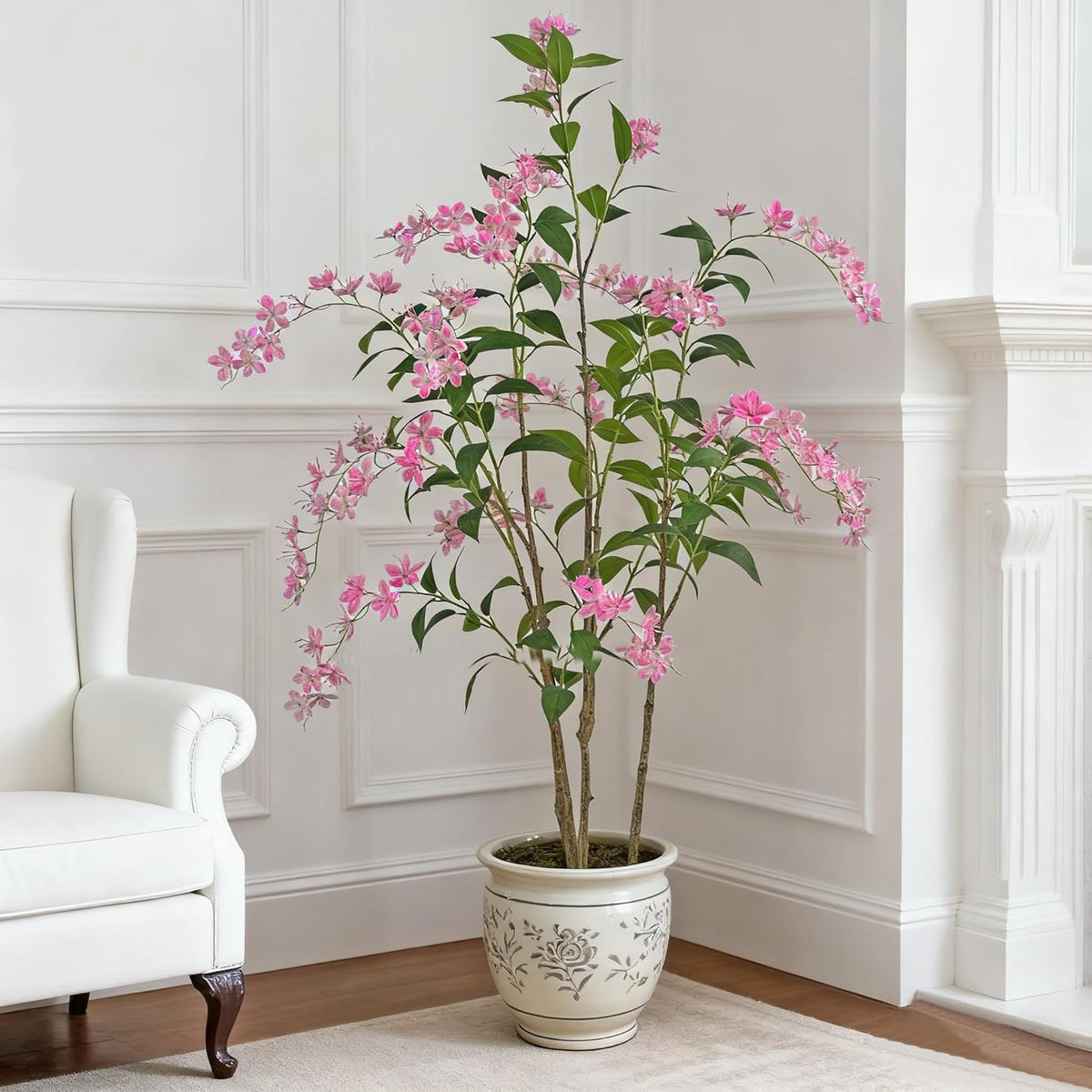 Artificial Jasmine Tree 6ft Black Flower Pot Fake Plants, Lifelike Artificial Trees with Natural - Looking Blooms, Perfect for Any Space