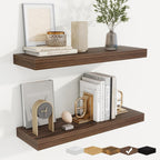 fuqing Floating Shelves for Wall, Bathroom Shelf Wall Mounted for Storage, Shelves with Invisible Bracket for Bedroom, Kitchen, Living Room, Farmhouse Small Book Shelf, 24 Inch Set of 2, Walnut