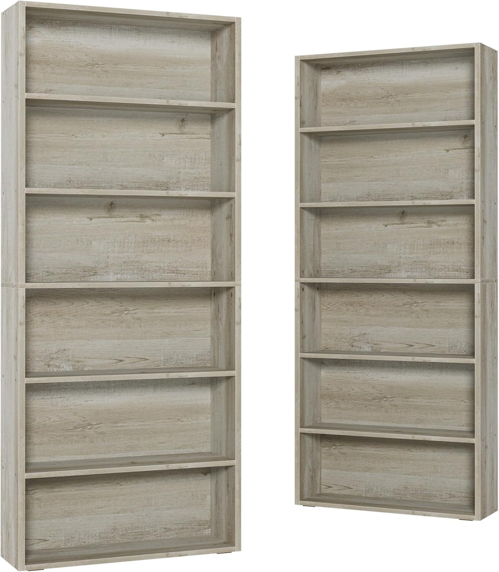 IRONCK Bookshelves and Bookcases Set of 2 Floor Standing 6 Tiers Display Storage Shelves 70 in Tall Bookcase Home Decor Furniture for Home Office, Living Room, Bed Room