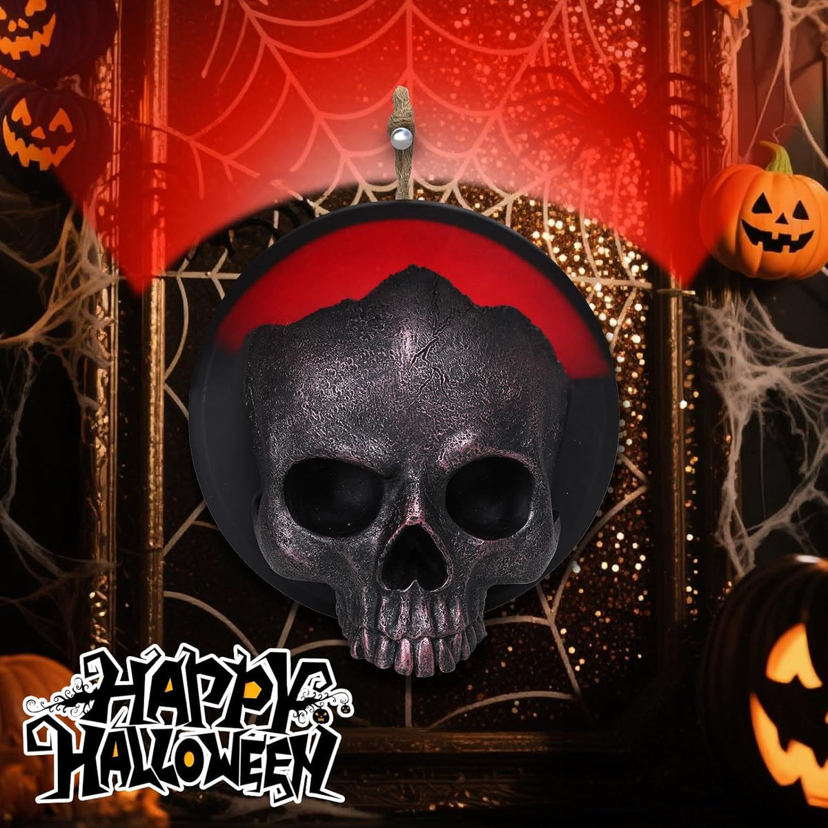 Ovewios Halloween Skull Decorations, Gothic Skeleton Head Hanging Wall Decor, Resin Creepy Skull Led Lights for Indoor Halloween Party Home Decorations