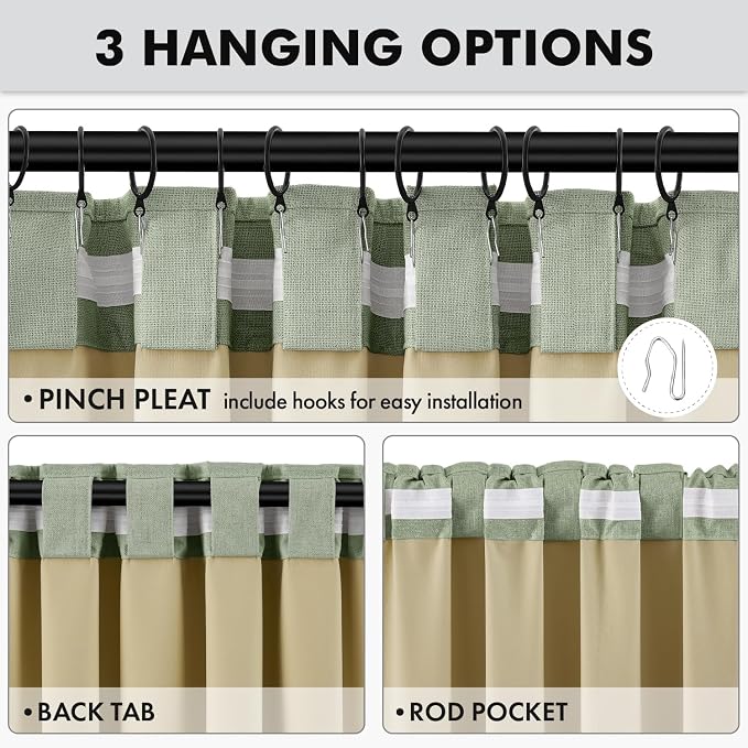 MIULEE 100% Blackout Linen Curtains 42 x 84 Inch Sage Green 2 Panels | Thermal - Image 5