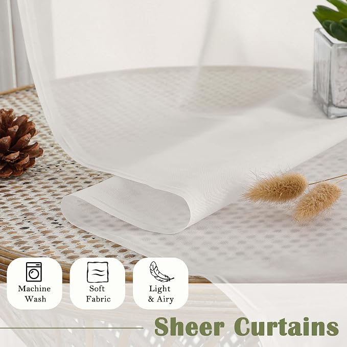 Ivory Sheer Curtains 120 Inches Long 2 Panels, Extra Wide Farmhouse Elegant - Image 7