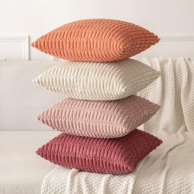 MIULEE Corduroy Decorative Throw Pillow Covers 20x20 Crimson Pack of 2 | Soft - Image 4