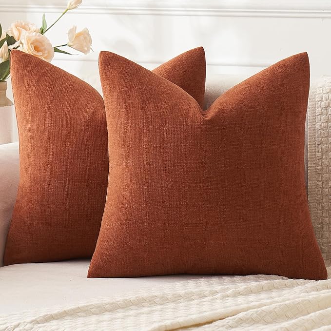 MIULEE Fall Rust Chenille Couch Throw Pillow Covers, 16x16 | Set of 2, Soft by MIULEE