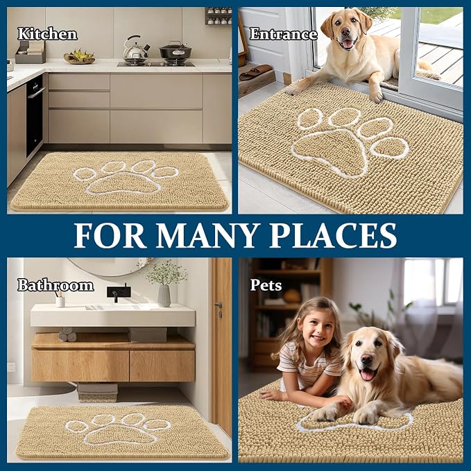 OLANLY Dog Door Mat for Muddy Paws 34x21, Paw Print Design Chenille Mud Mat | - Image 8