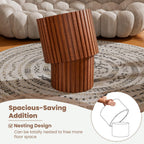 WXFKLDJ Round Nesting Coffee Table Set Cylindrical Wooden Coffee Table Sofa Center Table Circle Embossed Design Side Table for Living Room Apartment No Assembly (Striped Brown Small)