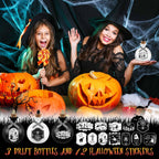 Tessco for you 3 Set Halloween Potion Bottles with Cork - Spherical Apothecary Glass Jars, 20 Gothic Labels(Ghost/Bat/Witch), Tiered Tray Decoration for Farmhouse Table, Home Indoor Halloween