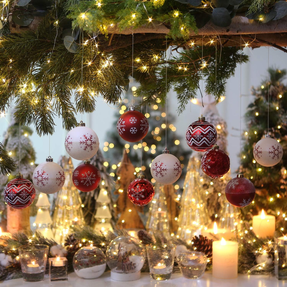 Sea Team 80mm/3.15" Set of Colorful Painted Sparkling Ornaments and Hanging Balls for Christmas Tree - 16 Pieces
