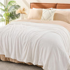 EMME Muslin and Fleece Queen Blanket Reversible - 80"*90" Cream Soft Warm Throw Blankets for Couch Bed Picnic Travel Bed