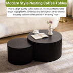 Round Nesting Coffee Table Modern Black Fluted Coffee Table Set of 2 for Living Room Circle Drum Coffee Tables Round Nesting Tables Crescent Side Accent End Table for Small Space (Black A 27in)