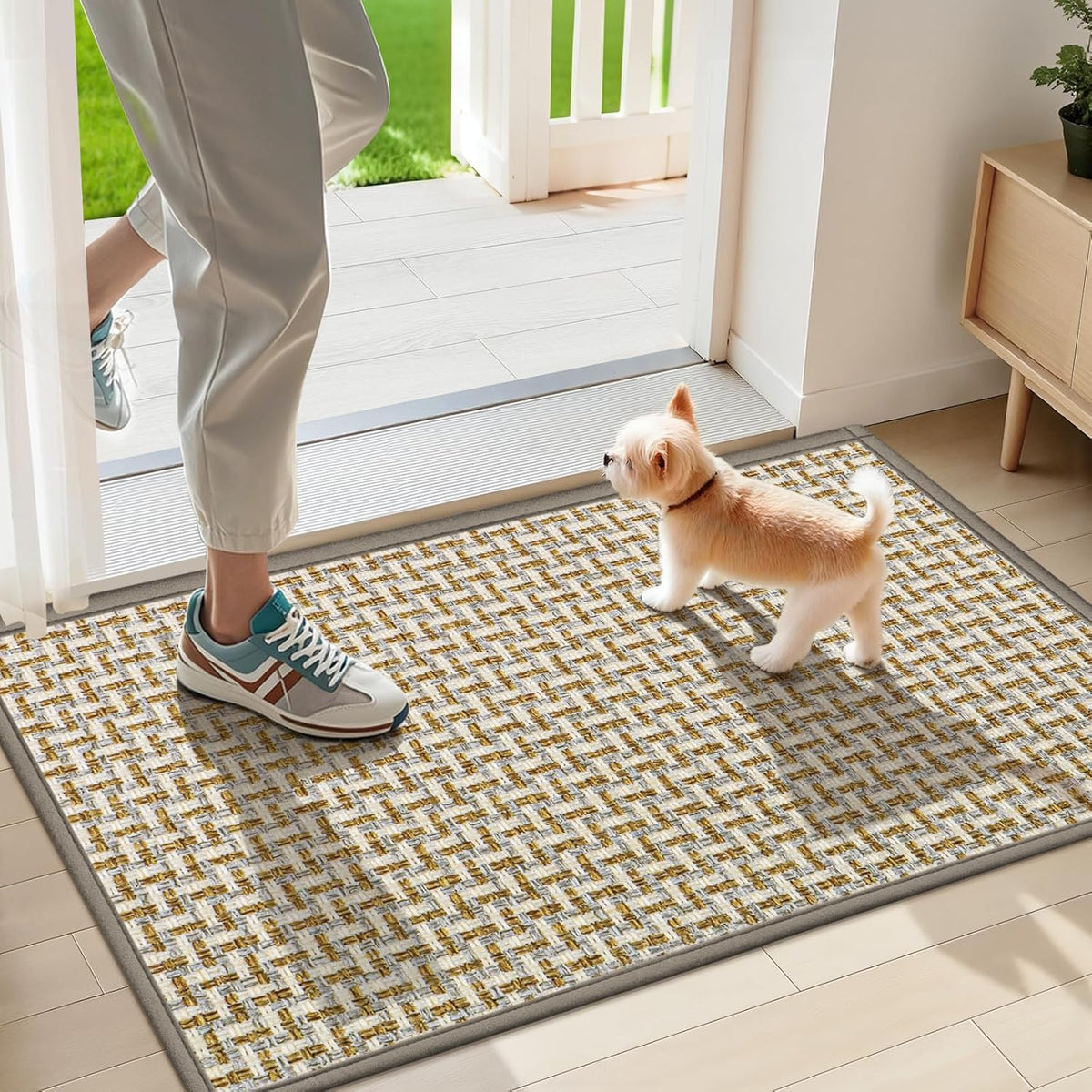 LEKEEPGO Door Mat Indoor Entrance 17"x29", Absorbent Indoor Door Mat, Non Slip Rubber Backing Inside Door Mats, Washable Floor Mat, Low-Profile Doormat for Front Door, Entryway, Entrance, Grey